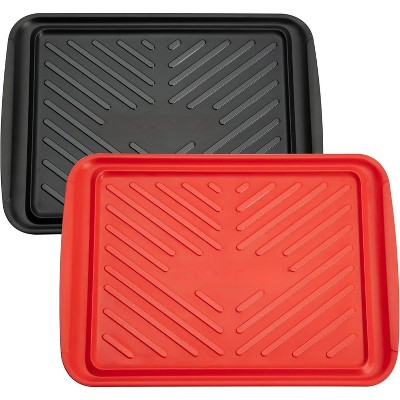 Attop Grilling Prep & Serve Trays, 17x10.5 inch BBQ Tray Safe 2 Dishwasher Safe Nesting Trays Black & Red