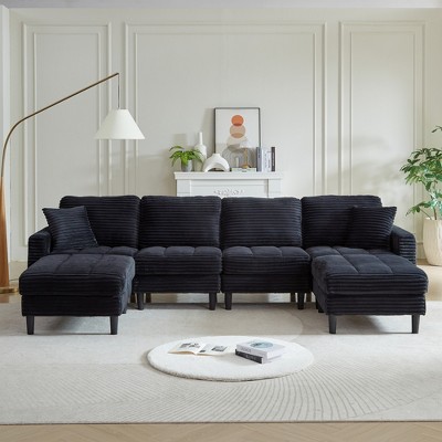 122.5" Corduroy Oversized U-Shaped Modular Sectional Sofa with 2 Ottomans & 2 Pillows