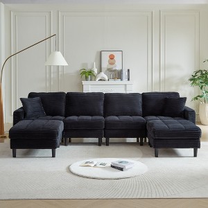122.5" Corduroy Oversized U-Shaped Modular Sectional Sofa with 2 Ottomans & 2 Pillows - 1 of 4