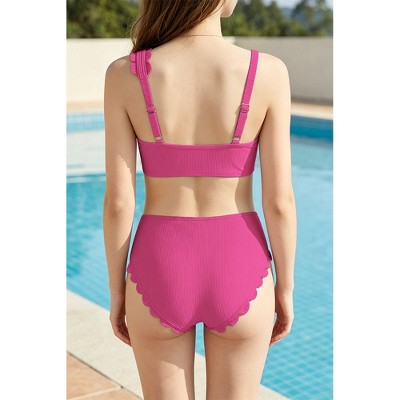 Charmo Girls Ribbed Asymmetrical Scalloped Adjustable Strap High Waist Two Piece Bikini Set Swimsuit Purple 9-10 Years — фото 5