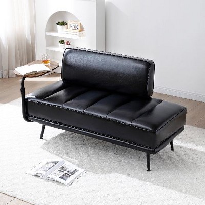 NicBex Modern 55" Single Sofa, 360-degree Swivel Tray Couch for Living Room, PU Leather Entryway Ottoman Bench, Tufted Upholstered End of Bed Bench