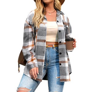 Zeagoo Women's Shacket Jacket Flannel Plaid Long Sleeve Button Down ...