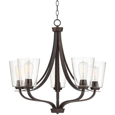 Franklin Iron Works Bronze Chandelier 28" Wide Industrial Clear Seeded Glass 5-Light Fixture for Dining Room House Foyer Kitchen