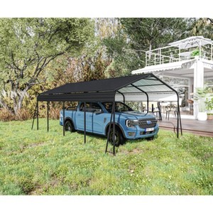 12x20 FT Metal Carport, Heavy Duty Car Tent Garage Shelter, Storage Shed Carport Canopy With Galvanized Steel Roof Gray - 1 of 4