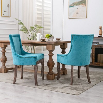 LOVMOR 22.8"Ultra Side Dining Chair, Thickened fabric chairs with neutrally toned solid wood legs,  Set of 2, Beige