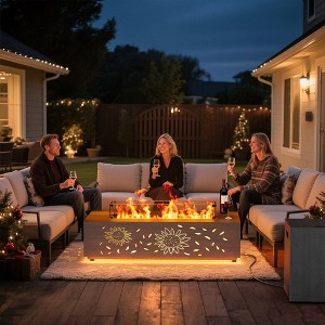 Evita 50,000 BTU Outdoor Fire Pit Table with LED Light, Propane Tank, Windshield, Glass Stone and Rain Cover-42*20*12 Inch - 1 of 4