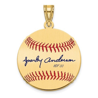 Black Bow Jewelry 14K Gold Plated Sparky Anderson Signature SM Enamel Baseball Pendant