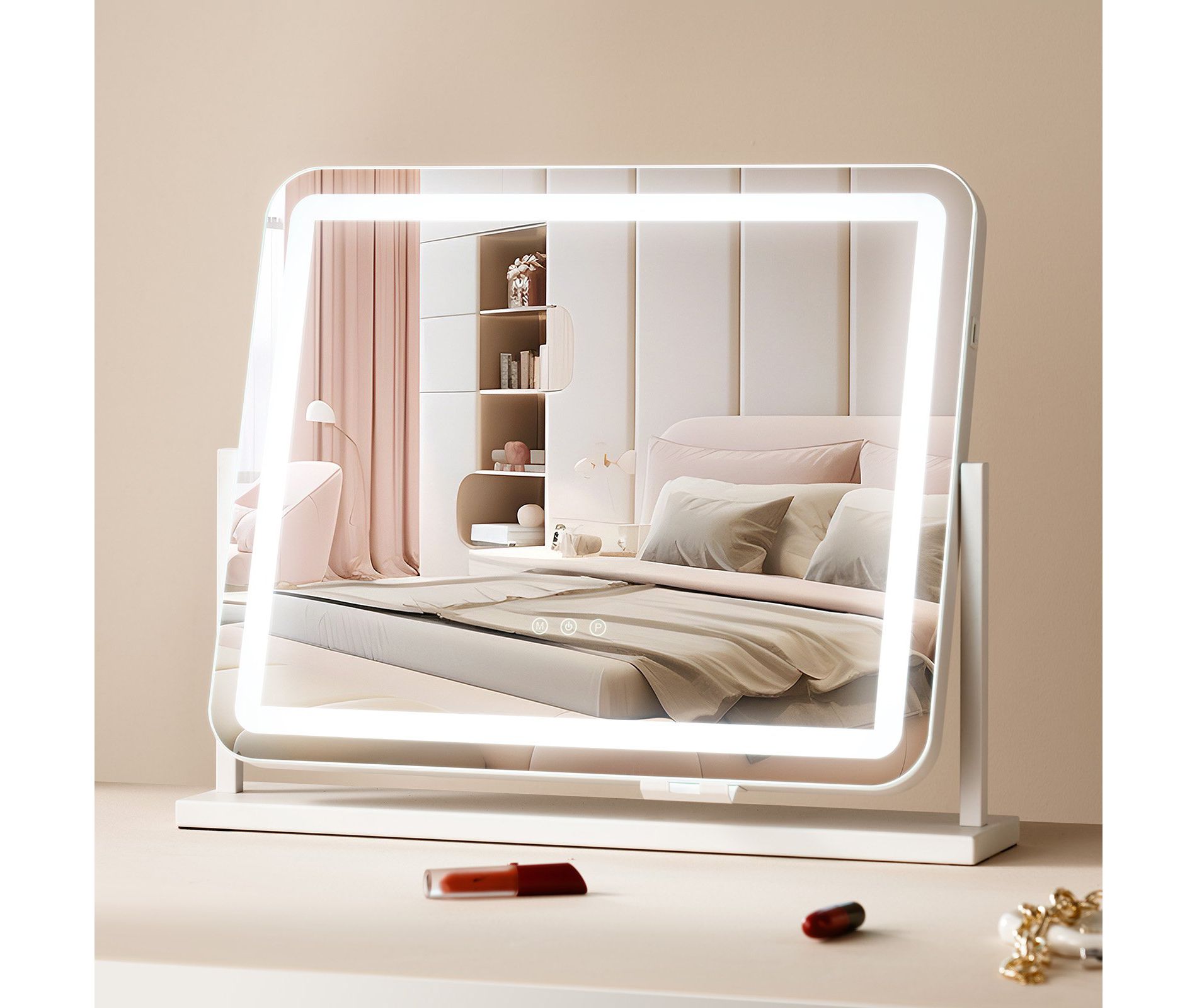 Lighted Makeup Vanity Mirror with 3 Color Lighting 5X Magnification USB Port 21.7 x 17.7 in White