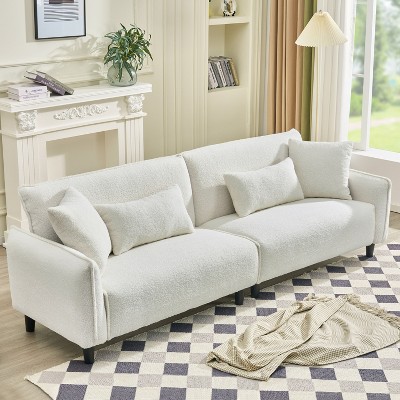 GDFStudio Congreve Modern 97" Wood and Teddy Velvet Sofa with Pillows