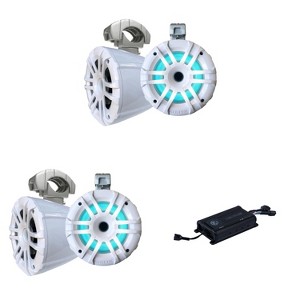 Memphis Audio ( 2 Pair ) MXA62TW White 6.5" LED Tower Speakers Including Clamps and MX800.4 Marine Amplifier Bundle - 1 of 4