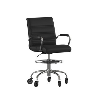 Flash Furniture Lexi Mid-Back Drafting Chair with Adjustable Foot Ring, Chrome Base, and Transparent Roller Wheels - 1 of 4