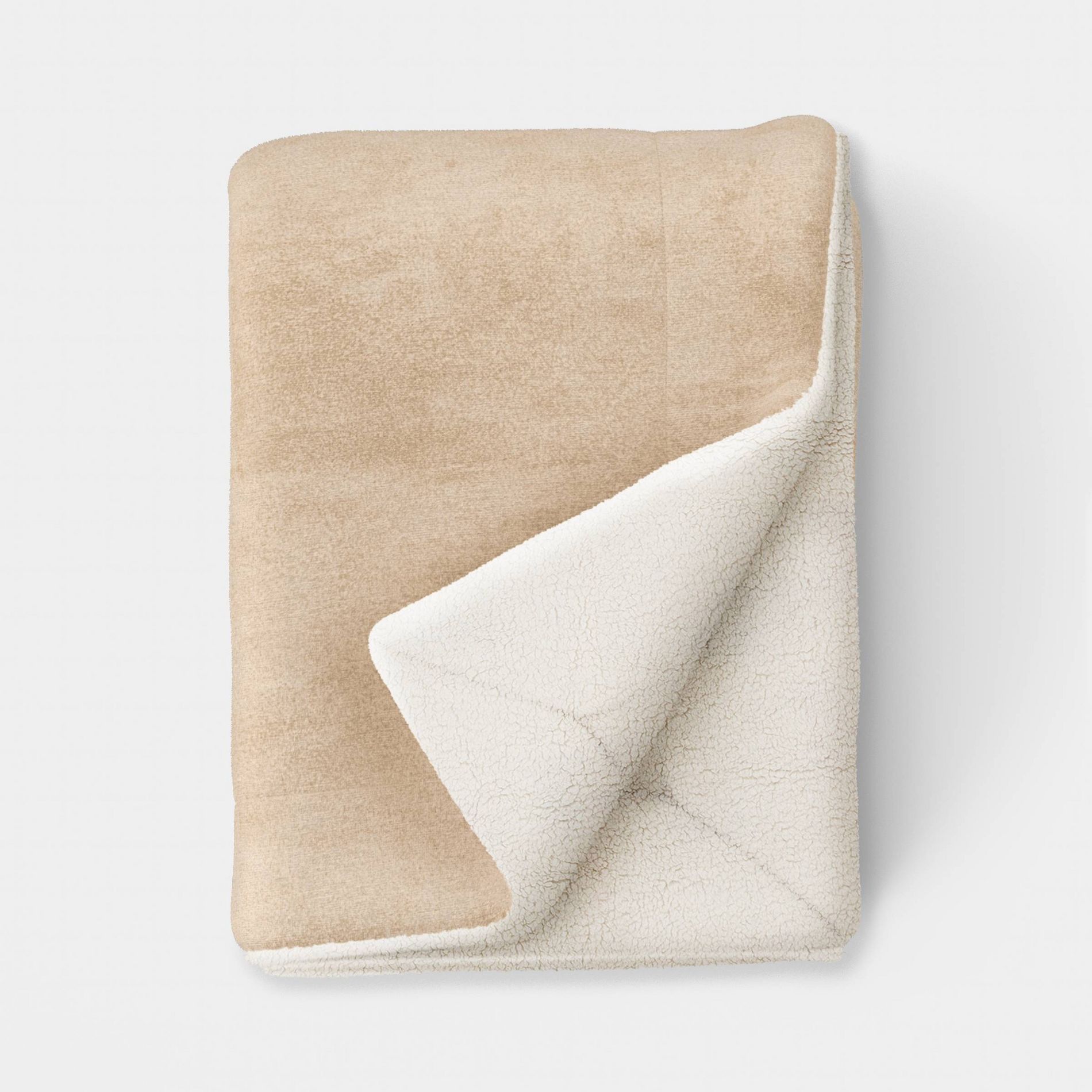 Solid Plush Throw Blanket with Faux Shearling Reverse Khaki - Threshold™