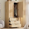 69.5" Armoire Wardrobe Closet Rattan Door, Wooden Wardrobe Cabinet with 3 Drawers, Hanging Rod, 2 Doors Clothing Storage Cabinet for Bedroom - 2 of 4