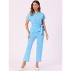INSPIRE CHIC Women's Round Neck Short Sleeve Belted Asymmetry Tops and Elastic Waist Trousers 2 Piece Sets - 3 of 4