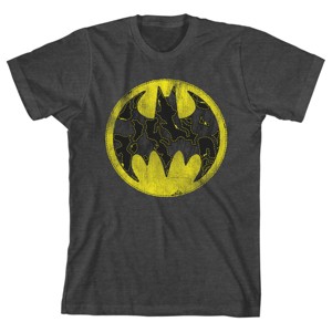 Batman Classic Bat Signal Logo Youth Charcoal Heather Gray Graphic Tee - 1 of 2
