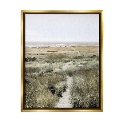 Stupell Industries Distant Shoreline Grassy Beach Path Cloudy Horizon