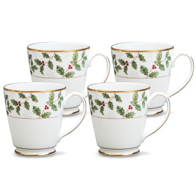 Noritake Holly and Berry Gold Set of 4 Accent Mugs