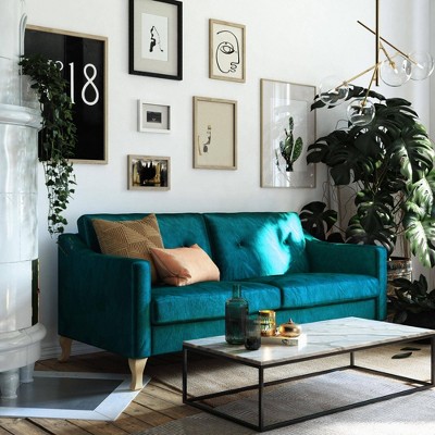 67'' Green Velvet Tufted Sofa with Wood Legs