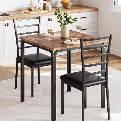 3 Piece Dining Table Set for 2,Metal Frame Wood Kitchen Table and 2 Chairs, Small Dining Furniture Set for Small Space Apartment Dining Room