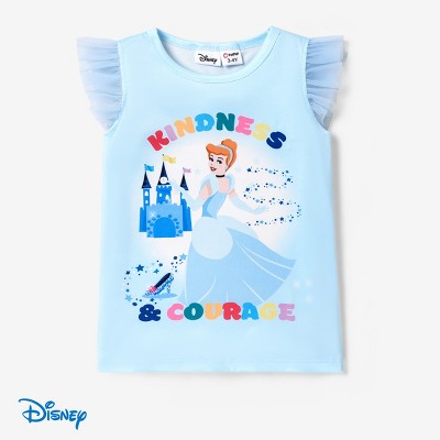 Disney Princess Ariel Cinderella Toddler Girl  Character Print with Ruffled Sleeve Top T-shirts Tee