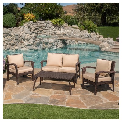 Honolulu 4pc Wicker Patio Seating Seat And Cushions Brown