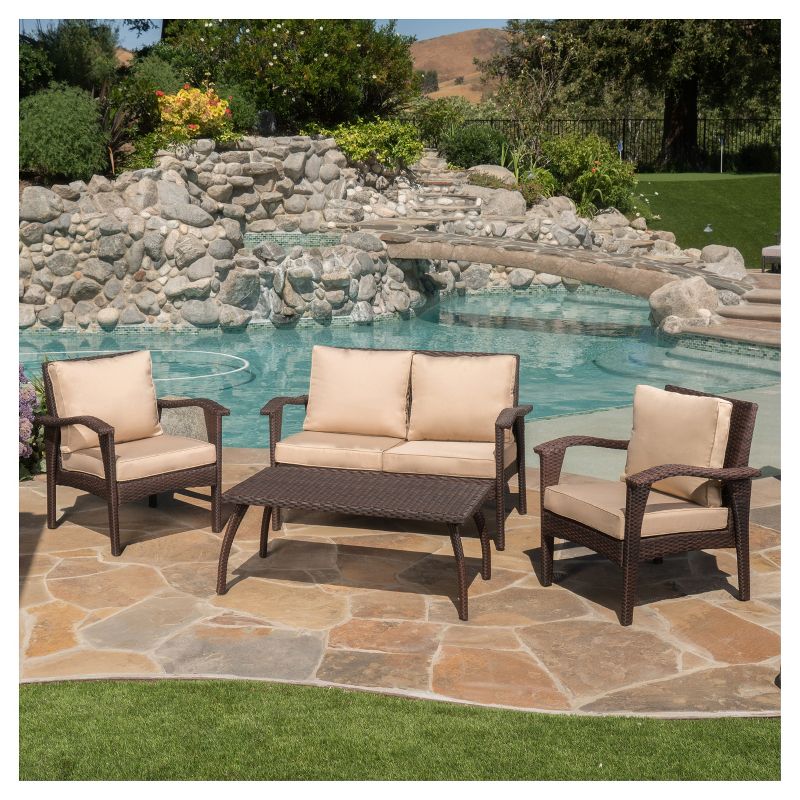 Honolulu Outdoor 4pc Wicker Seating Set and Cushions - Christopher Knight Home, 5 of 6