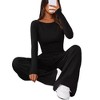 Women's Casual 2-Piece Set - Asymmetrical Hem Long Sleeve Top And Wide Leg Pants Lounge Outfit - 2 of 4