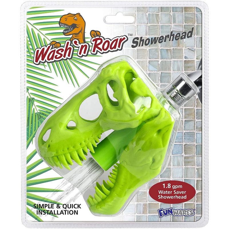 UT Brands Wash N Roar Sculpted T-Rex Skull Shower Head | Lime Green, 2 of 5