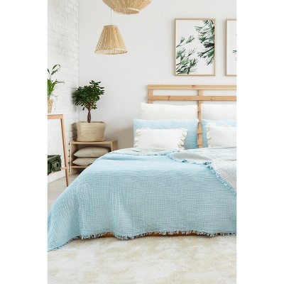 Sussex Home Muslin Blanket 4 Layers, Soft Bedspread, 100% Turkish Cotton Baby Blue Muslin Bed Cover, 91 x 95 in — фото 2