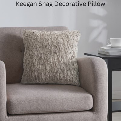 Whisper White Faux Fur Shag 18" Square Throw Pillow