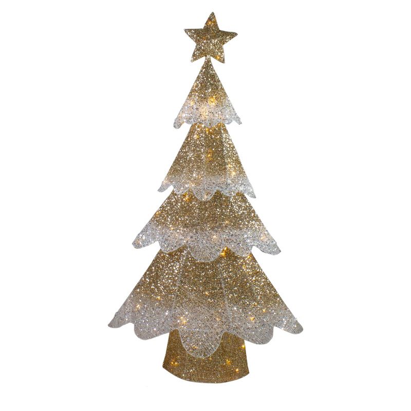 Northlight 46" LED Lighted Gold Mesh Christmas Tree Outdoor Decoration, 1 of 6
