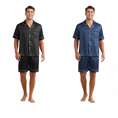 INSPIRE CHIC Men's 2 Pack Sleepwear Classic Soft Short Sleeve Satin Pajamas Set
