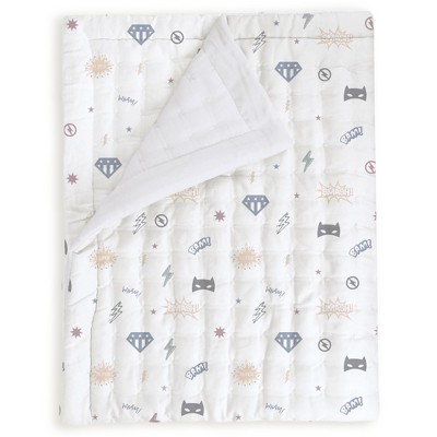 Makemake Organics GOTS Certified Organic Kids Blanket Cotton Infill Tufted - Reversible Ultra Soft - Mighty Heros