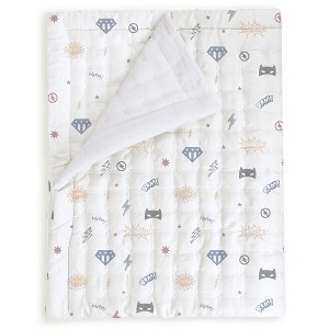 Makemake Organics GOTS Certified Organic Kids Blanket Cotton Infill Tufted - Reversible Ultra Soft - Mighty Heros - 1 of 4