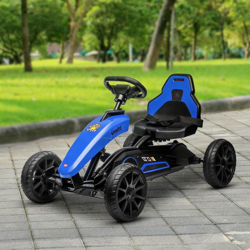 Aosom Kids Pedal Go Kart, Outdoor Ride on Toys w/ Adjustable Seat, Swing Axle, Handbrake, Shock-Absorbing Wheels, for Aged 3-8 Years Old, Blue, 2 of 7