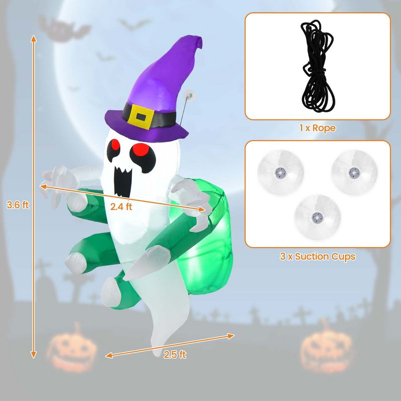 Costway 3.6' Halloween Inflatable Ghost Indoor Outdoor Blow Up Flying Halloween Decor, 3 of 11