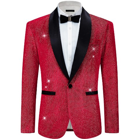 Lars Amadeus Men's Wedding Shawl Lapel Metallic Glitter Suit Jackets Burgundy XX Large
