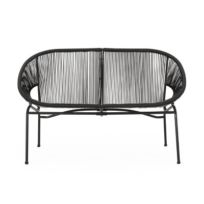 GDFStudio Chardean Outdoor Wicker Wrap Hammock Loveseat with Metal Frame