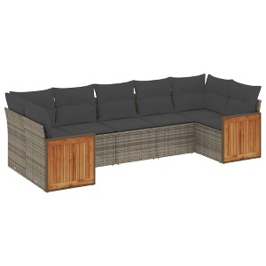 vidaXL 7 Piece Patio Sofa Set with Cushions - Gray Poly Rattan - 1 of 4