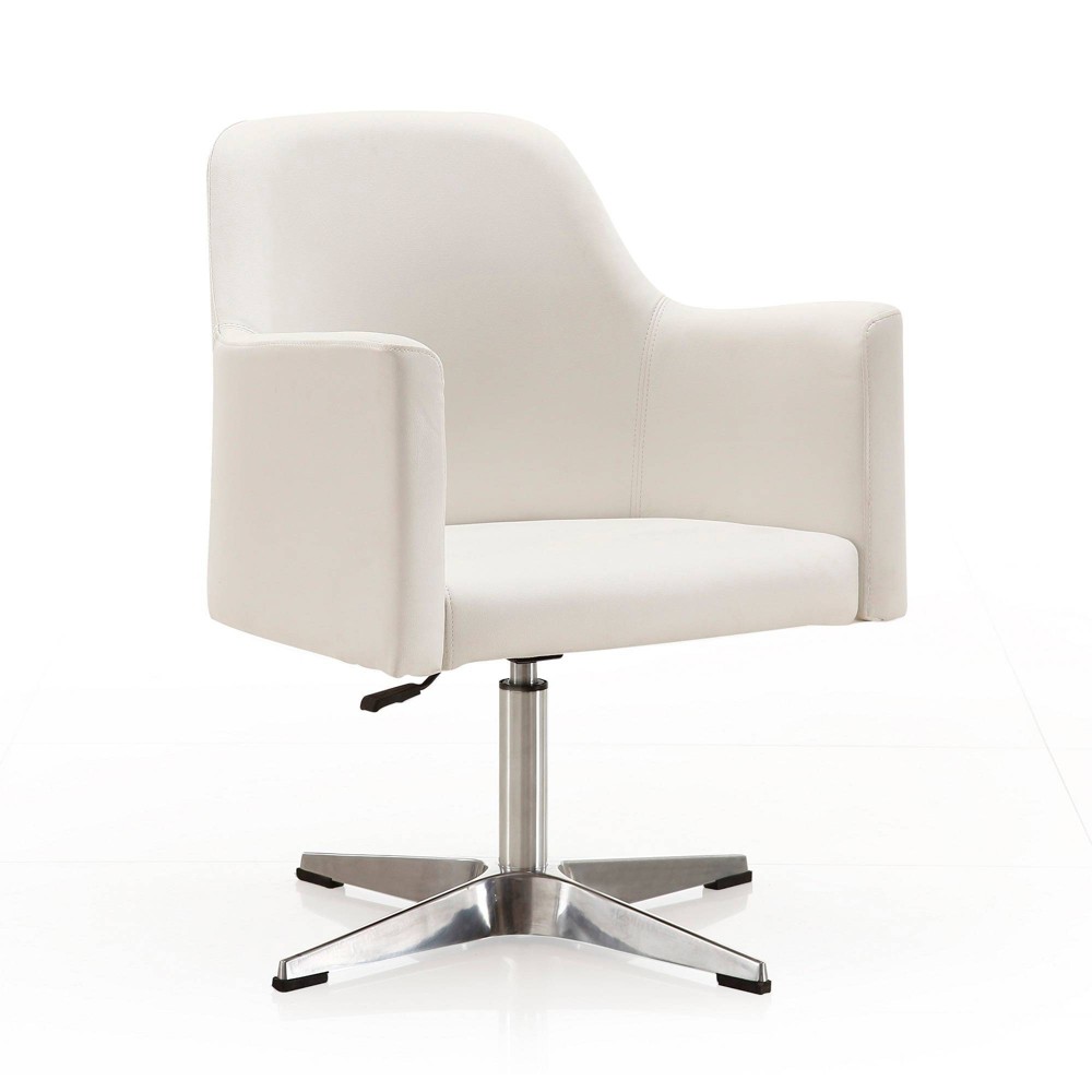 Photos - Chair Pelo Faux Leather Adjustable Height Swivel Accent  White - Manhattan