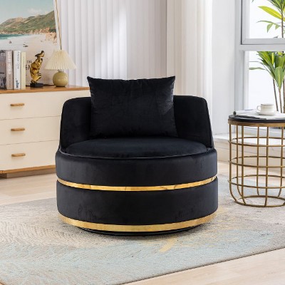 CAVINAS 360 Degree Swivel Accent Chair with Pillow, Velvet Upholstered Lounge Chair with Stainless Steel Base