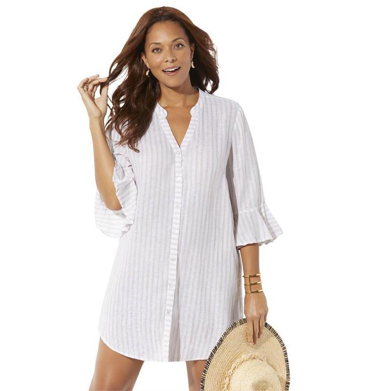 Swimsuits for All Women's Plus Size Sandra Button Up Cover Up Shirt, 1 of 2