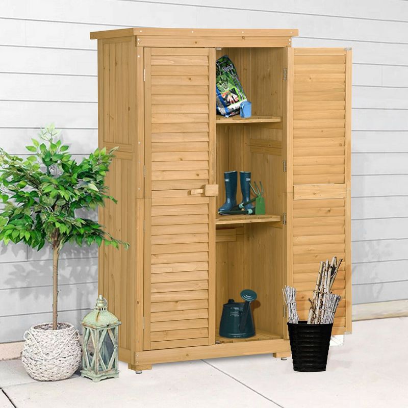 Storage Shed Wooden Utility Tool Shed 3 Tier Terrace Lockers Outdoor Wooden Tool Storage Cabinet For Lawn Garden Patio Backyard, 1 of 8