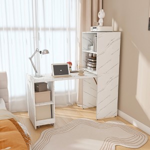 KTMBDW Stretchable Desk, Modern Office Desk with Storage Shelves and Mobile wheels, Foldable Desk for Bedroom, Living room and Offices - 1 of 4