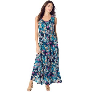 Roaman's Women's Plus Size Button Front Crinkle Dress - 1 of 4