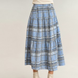 Anna-Kaci Women's High Waist Plaid Midi Skirt with Soft Textured Fabric and Tiered A-Line Silhouette - 1 of 4