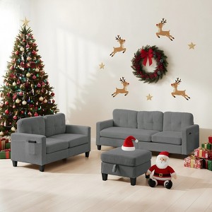 Mjkone 76" Comfort L-Shaped Sectional Sofa Set,Corduroy 3-Seater with Moveable Storage Ottoman/Loveseat/Single Sofa Couch - 1 of 4