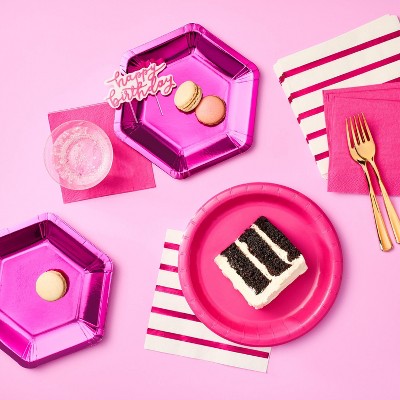 30ct Hot Pink Striped Lunch Napkins - Spritz&#8482;