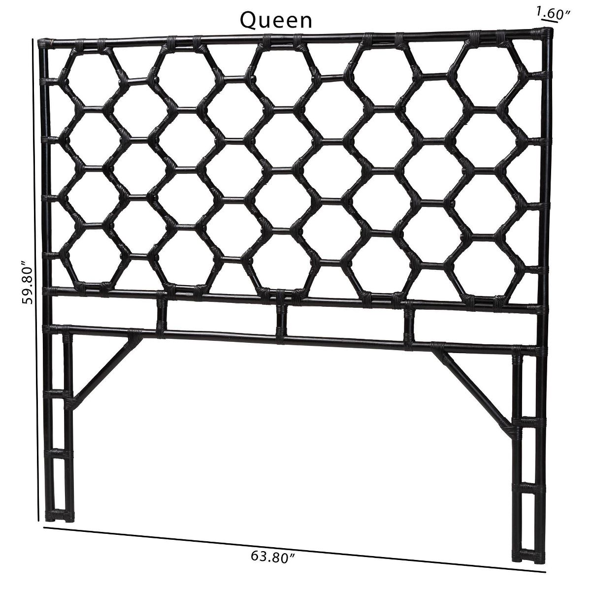 bali & pari Queen Size Revonda Rattan Standalone Headboard Black - thumbnail 6