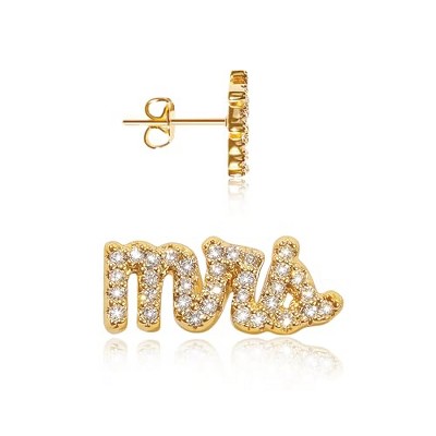 Benevolence LA 14K Gold Plated Mrs Earrings with Pave Stones